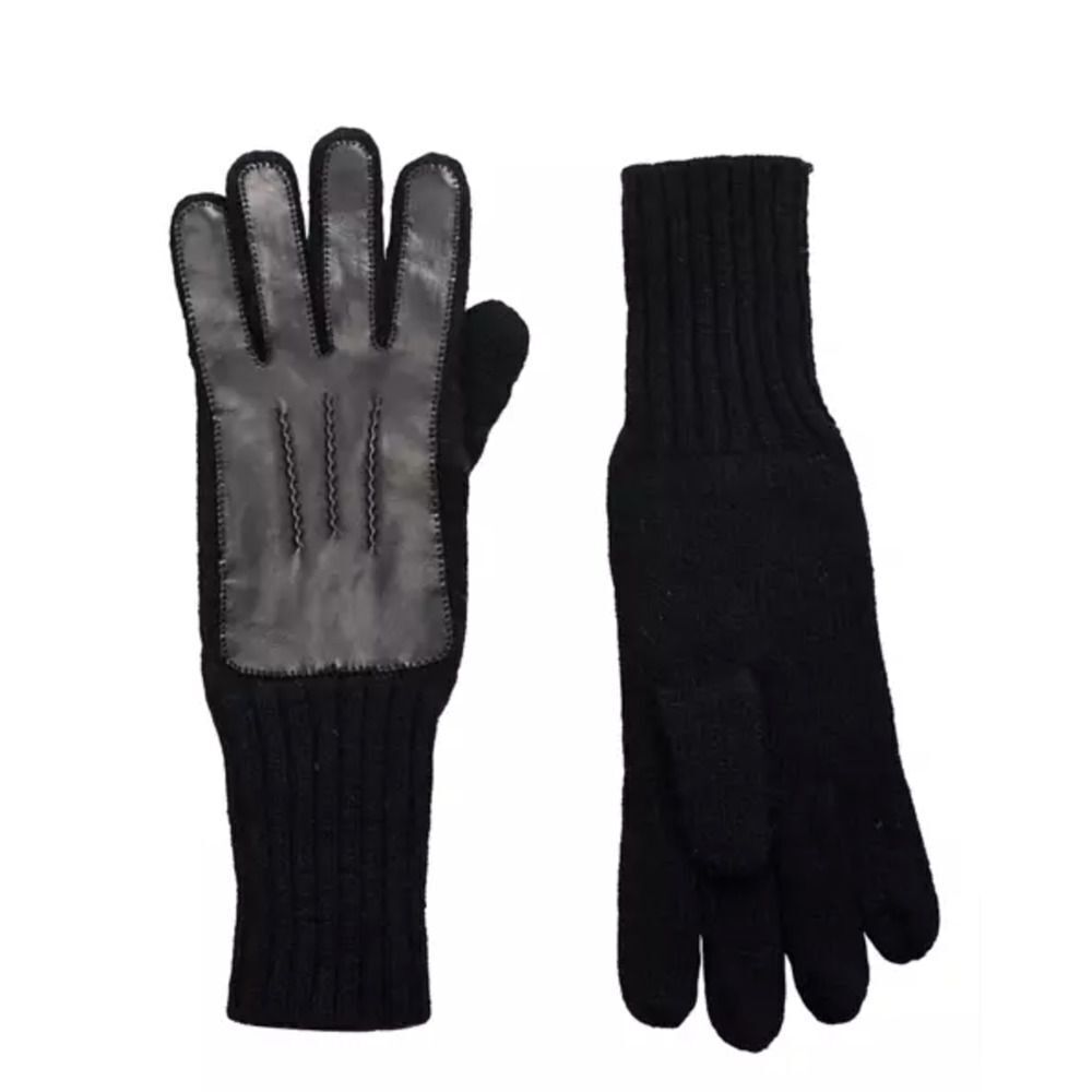 Frye Leather Patch Long Knit Wool Gloves Frye Stamped Black Large / Extra‎ Large